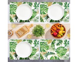 Placemats, 6 stuks, Monstera-bladeren, zomerse tafeldecoratie, hittebestendig, antislip, afwasbaar, voedselveilige bladeren, eettafel, decoratief voor keuken, vakantie, feest