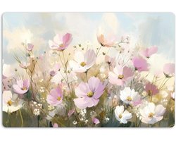 Placemats 6 stuks - Onderleggers Tafel - Keuken Decoratie - Afwasbaar Anti Slip - 45x30 cm - Bloemenveld Lichte Tinten