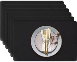 Placemats 6 stuks - Placemat - Placemats Kunststof - Placemats Lederlook - 45x30 cm - Zwart