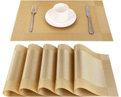 Placemats 6 Stuks - Placemats Kunststof - Waterafstotende Onderlegger - Gouden Placemats - Hitte bestendig - Luxe uitstraling - gevlochten - 45x30cm - Placemats/onderleggers - Duurzame Placemats - Hittebestendig - Makkelijk schoon - Fijngeweven