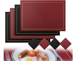 Placemats - 8-delige set – Western placemats – Leren placemats – Hittebestendige onderleggers – Antislip – Geschikt voor keuken- en eettafels – Gemakkelijk schoon te maken en op te bergen – Wasbaar – Rood en zwart
