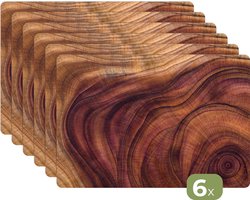 Placemats - Abstract - Bruin - Hout - Tafeldecoratie - Hout print - 45x30 cm - 6 stuks