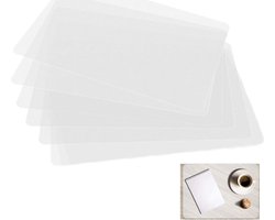 Placemats, afwasbaar, 6 stuks, transparante kunststof placemats, wasbare onderzetters, placemat, voor keuken, eettafel en koelkast