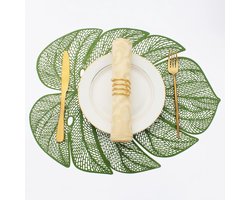Placemats Bladvorm - Tafelmatten Plastic - Eettafel Decoratie - Afveegbaar Vinyl - 45x35 cm - Groen