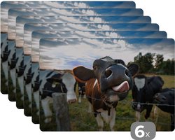 Placemats - Dieren - Koe - Boerderij - Zon - Eettafel - Onderlegger - 45x30 cm - 6 stuks