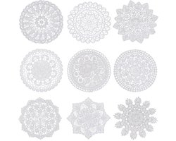 Placemats Doilie, 9 stuks 15,5 cm witte vintage gehaakte kleedjes voor tafels, keuken, eetkamer, feest, bruiloft, verjaardag, dressoirs, vaas