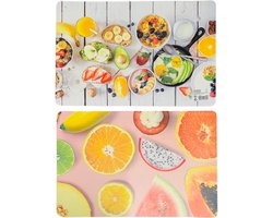Placemats dubbelzijdig ' Fruit / Lunch ' opdruk - Set van 4 - Multicolor - 44 x 29 cm - Placemat - Eten - Kunststof