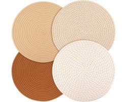 Placemats - Een set van 4 ronde geweven onderzetters, antislip en zacht, geschikt voor hete pannen en kommen, hittebestendige keukenonderzetters, 11 cm in diameter.
