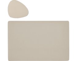 Placemats en onderzetters lederlook - set 6x - creme - 45 x 30 cm