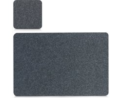 Placemats en onderzetters - set 4x - antraciet grijs - vilt - 45 x 30 cm