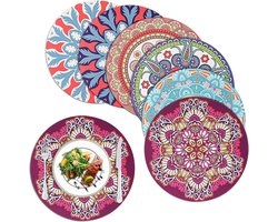 Placemats en onderzetters set van 6, diameter 22 cm, ronde mandala placemats, warmte-isolatie, wasbaar, antislip rubberen placemats voor de eettafel, keuken