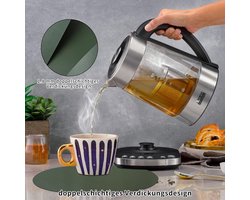 Placemats en onderzetters van leer, afwasbaar, placemats, afwasbaar, rond, tafeldecoratie voor keuken en eettafel, set van 4, ovaal, groen