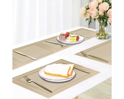 Placemats en tafelloper set - geweven kruisgeweven vinyl - wasbaar PVC - voor eettafel feesten boerderij Thanksgiving Kerstmis (goud)