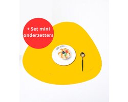 Placemats - geel - 41 x 34 cm en 13 x 11 cm - beiden 4 Stuks - onderleggers - water afstotend - afneembaar - anti-slip