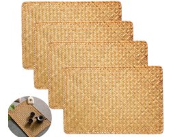 Placemats - Geweven rotan placemats - 4 stuks - 44 x 30 cm - Natuurlijke zeegras tafelmatten - Borden onderleggers - Onderzetter - Tafelmatten - Decoratie voor op tafel