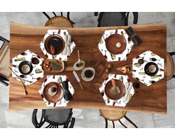 Placemats hexagon - Onderleggers placemats - Placemat zeshoek - Bier - Glazen - Patroon - 6 stuks