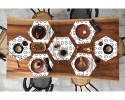 Placemats hexagon - Onderleggers placemats - Placemat zeshoek - Klok - Patronen - Minimalisme - 10 stuks