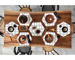 Placemats hexagon - Onderleggers placemats - Placemat zeshoek - Klok - Patronen - Minimalisme - 8 stuks