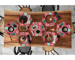 Placemats hexagon - Onderleggers placemats - Placemat zeshoek - Klok - Roze - Patronen - Sterren - 10 stuks