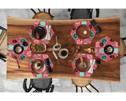 Placemats hexagon - Onderleggers placemats - Placemat zeshoek - Klok - Roze - Patronen - Sterren - 6 stuks