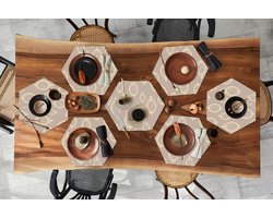 Placemats hexagon - Onderleggers placemats - Placemat zeshoek - Londen - Klok - Patroon - Vintage - 10 stuks