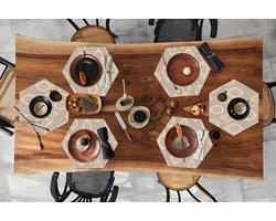Placemats hexagon - Onderleggers placemats - Placemat zeshoek - Londen - Klok - Patroon - Vintage - 6 stuks