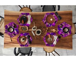 Placemats hexagon - Onderleggers placemats - Placemat zeshoek - Marmer print - Goud - Paars - Patroon - 6 stuks