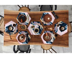 Placemats hexagon - Onderleggers placemats - Placemat zeshoek - Marmer print - Roze - Goud - 10 stuks