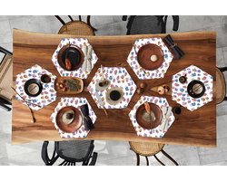 Placemats hexagon - Onderleggers placemats - Placemat zeshoek - Patronen - Thee - Rozen - Theepot - 10 stuks