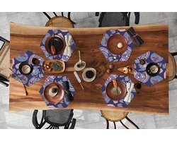 Placemats hexagon - Onderleggers placemats - Placemat zeshoek - Patroon - Thee - Kop - Theepot - 6 stuks