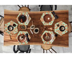 Placemats hexagon - Onderleggers placemats - Placemat zeshoek - Retro - Bloemen - Design - Oranje - 6 stuks