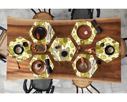 Placemats hexagon - Onderleggers placemats - Placemat zeshoek - Retro - Klok - Patronen - Stippen - 10 stuks