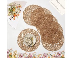 placemats - hittebestendig - Afneembare placemat - Waterdichte en oliebestendige - Geïsoleerde placemat - voor de eettafel - geweven - boho decoratieve - cirkelvormige placemat - 15 inch - set van 6 - Licht koffiebruine