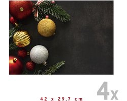 Placemats Kerst (4x) | 42 x 29,7 cm | Kerstdecoratie | Onderlegger | Papier 170 gr./m² | Kerstavond | Eettafel | Tafeldecoratie | Zwart | Placemat | Stijlvol | Rechthoek | 4 stuks