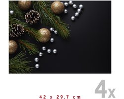 Placemats Kerst (4x) | 42 x 29,7 cm | Kerstdecoratie | Onderlegger | Papier 170 gr./m² | Kerstavond | Eettafel | Tafeldecoratie | Zwart | Placemat | Stijlvol | Rechthoek | 4 stuks