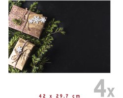 Placemats Kerst (4x) | 42 x 29,7 cm | Kerstdecoratie | Onderleggers | Papier 170 gr./m² | Kerstavond | Eettafel | Tafel decoratie | Zwart | Placemat | Stijlvol | Rechthoek | 4 stuks