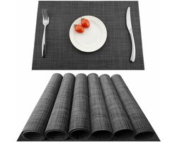 Placemats - Onderzetters - Antislip, afneembare onderzetters - PVC placemats - Hittebestendige onderzetters - Vlekbestendig en wasbaar - Geschikt voor keuken- en eettafels - Grijs - Verpakking van 6 *45*30cm