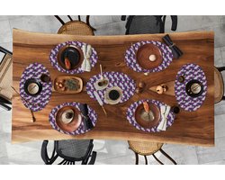 Placemats ovaal - Onderleggers - Ovale placemats - Blokken - Patronen - 3D - Paars - 8 stuks