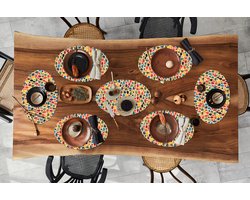 Placemats ovaal - Onderleggers - Ovale placemats - Patronen - Koffie - Theepot - Retro - 8 stuks