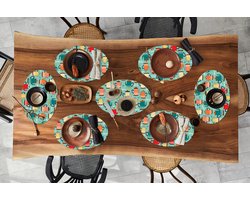 Placemats ovaal - Onderleggers - Ovale placemats - Patronen - Thee - Theepot - Vintage - 8 stuks