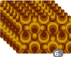 Placemats - Patronen - Geel - Retro - Abstract - Bruin - Hittebestendig - Anti-Slip - Onderlegger - Afneembaar - 45x30 cm - 6 stuks