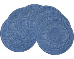 Placemats - Ronde Geweven Placemats - 38 cm - Hittebestendig en Wasbaar - Antislip - Voor Keuken en Eettafel - 6 stuks - Blauw