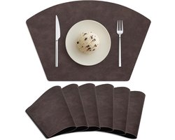 Placemats Ronde Tafel - Tafelmatten Kunstleer - Bescherming Eettafel - Omkeerbaar Wigvormig - Set van 6 - Donkerbruin/Zwart