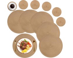 placemats-rondheid-6 stuks-Geweven placemats-Hittebestendige-Geschikt voor de keuken, eettafel, en familierestaurant, bruin