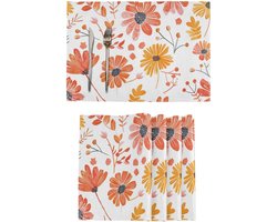 Placemats Set - Tafelkleden Onderleggers - Tafel Beschermen - Dubbelzijdig Bedrukt - 30x45cm - Rood Oranje