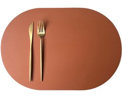 Placemats Set - Tafelmatten - Tafel Beschermen - Afwasbaar Leer - 30 x 44 cm - Oranje Bruin Zwart