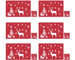 Placemats - Set van 12 stuks - Kerst placemats - inclusief onderzetters, kerst placemats - hittebestendig en waterdicht - geschikt voor kerstfeestjes en Tafeldecoraties (Rood)