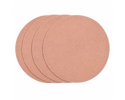 Placemats Set van 4 – Rond Ø38 cm – Roze/Geel – Geweven Tafelonderleggers – Moderne Placemat voor Eettafel – OEKO-TEX®