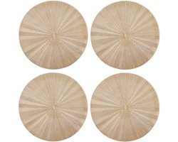 Placemats, Set van 4 Stuks, Rond, Kunstleer, 38 CM, Goud - Mikasa