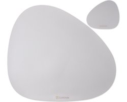Placemats - Set van 6 Paar - Grijs - Onderzetters - Lederlook - Kunststof - Ovaal - Eettafel - Krasbestendig - Waterafstotend